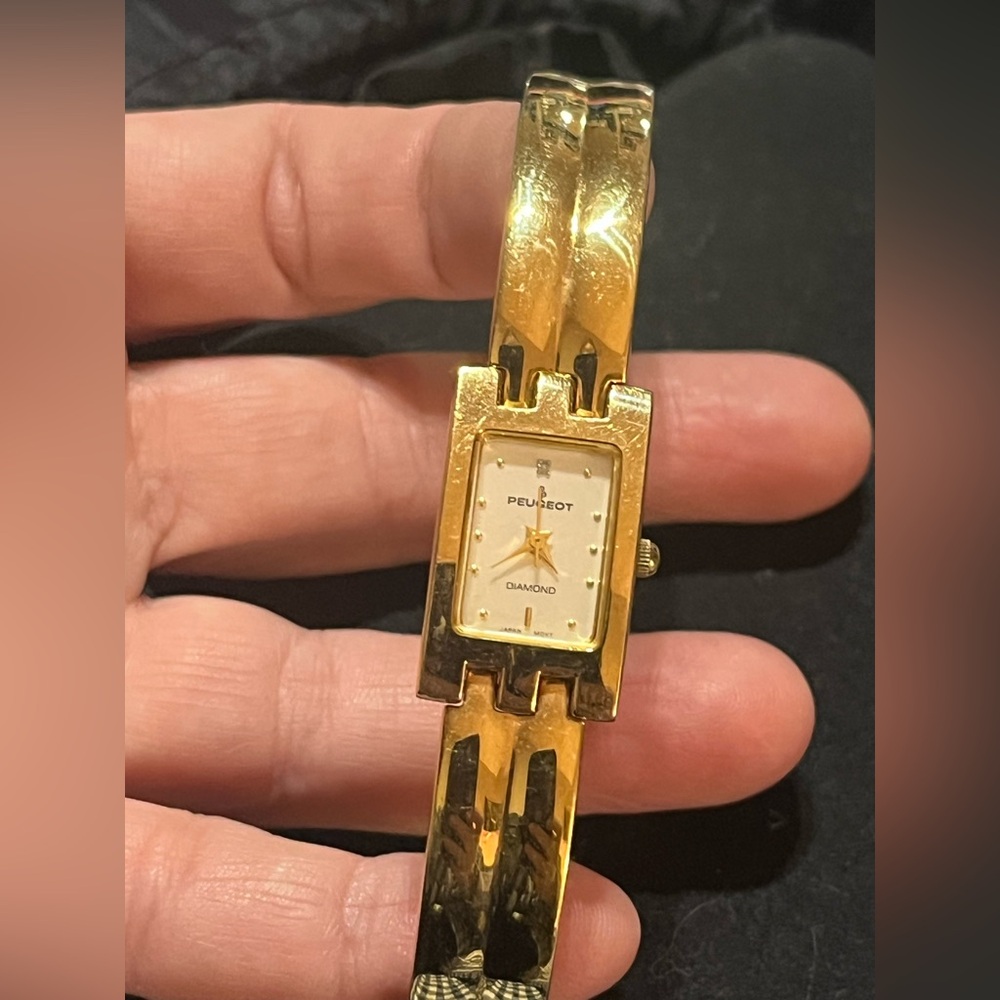 Peugeot Women's Gold-Tone Watch/ Bracelet with Rectangular Diamond Face